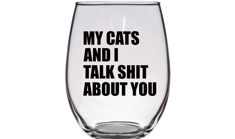 MY CATS AND I WINE GLASS
